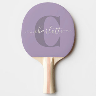Raquette De Ping Pong Nom en monogramme personnalisé écriture violet lil