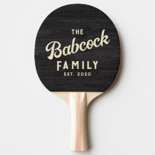 Raquette De Ping Pong Nom et année de famille rétro en bois sombre modes