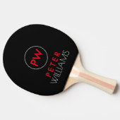 Raquette De Ping Pong Nom et initiales monogramme sur cool noir (Côté)