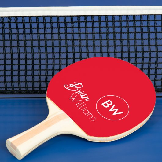 Raquette De Ping Pong Nom et initiales Monogramme sur cool RED (Insitu)