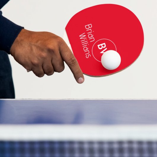 Raquette De Ping Pong Nom et initiales Monogramme sur la couleur ROUGE (Insitu)
