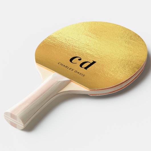 Raquette De Ping Pong Nom initial du monogramme d'or (Devant Angle)