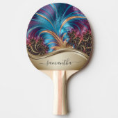 Raquette De Ping Pong Nom manuscrit Fractal Blue Gold (Devant)