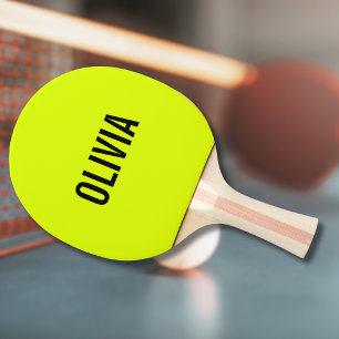Raquette De Ping Pong Nom moderne jaune néon Minimaliste tendance
