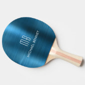 Raquette De Ping Pong Nom Monogramme Métallisé Bleu Foncé (Côté)