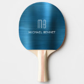 Raquette De Ping Pong Nom Monogramme Métallisé Bleu Foncé (Devant)