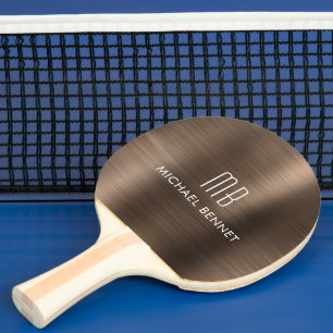 Raquette De Ping Pong Nom Monogramme Métallisé Marron Élégant