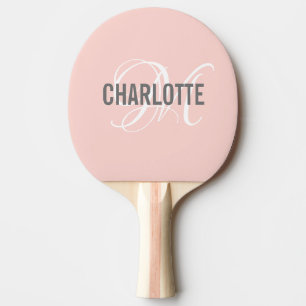 Raquette De Ping Pong Nom monogramme moderne rose pâle 