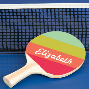 Raquette De Ping Pong Nom personnalisé arc-en-ciel pastel
