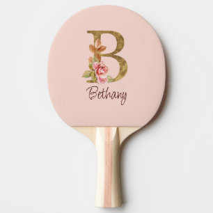 Raquette De Ping Pong Nom personnalisé Blush rose doré lettre B