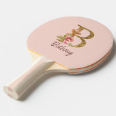 Raquette De Ping Pong Nom personnalisé Blush Roses Rose lettre B feuille (Devant Angle)