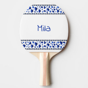 Raquette De Ping Pong Nom personnalisé, Coeur parties scintillant bleue
