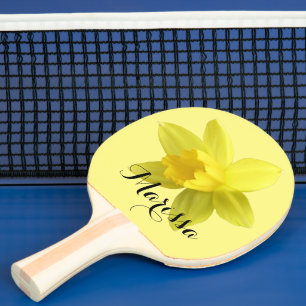 Raquette De Ping Pong Nom personnalisé de la fleur de jonquille jaune