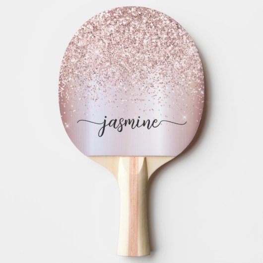 Raquette De Ping Pong Nom personnalisé écriture glitter or rose moderne (Devant)