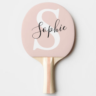 Raquette De Ping Pong Nom personnalisé moderne Monogram Pastel Rose