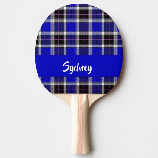 Raquette De Ping Pong Nom personnalisé motif plaid bleu (Devant)