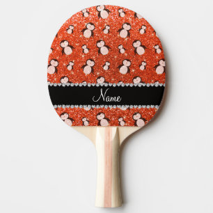 Raquette De Ping Pong Nom personnalisé neon orange pingouins de parties 