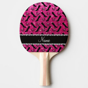 Raquette De Ping Pong Nom personnalisé neon parties scintillant rose cha