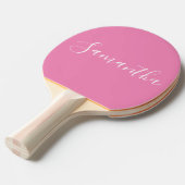 Raquette De Ping Pong Nom personnalisé Script blanc sur rose (Devant Angle)