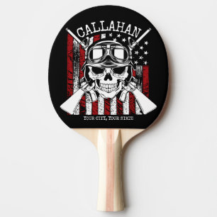 Raquette De Ping Pong NOM personnalisé Soldat Crâne Double Armes USA Dra