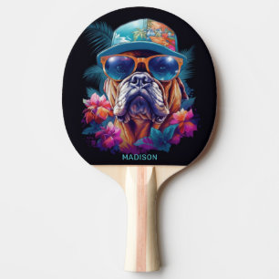 Raquette De Ping Pong Nom personnalisé Tropical Vacances Chien