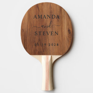 Raquette De Ping Pong Noms de couple en bois d'érable avec date de maria