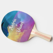 Raquette De Ping Pong Noms de couple en texte blanc, aquarelle (Côté)