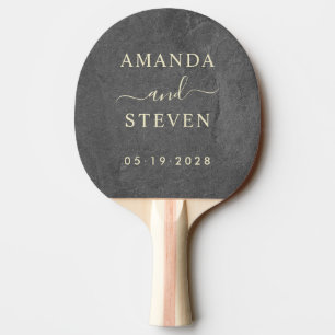 Raquette De Ping Pong Noms de couples en pierre d'ardoise foncée avec ma