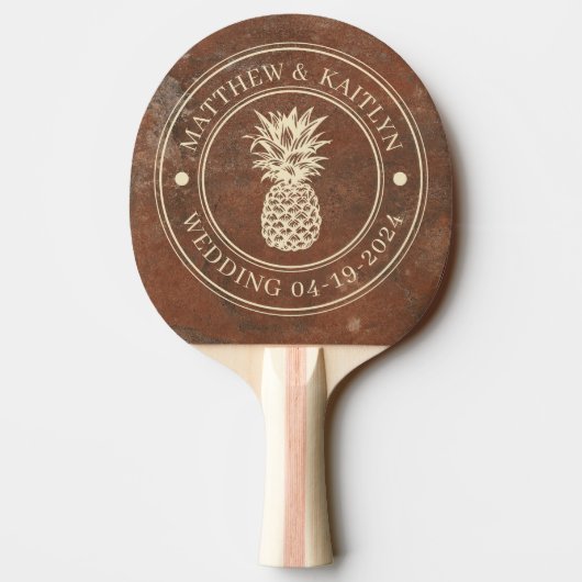Raquette De Ping Pong Noms de mariage au Pineapple en grès brun (Dos)