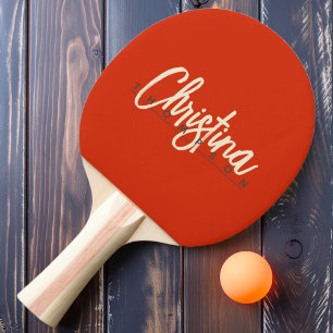 Raquette De Ping Pong Noms peints orange sanguine de style Mid-Century M