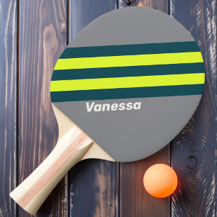 Raquette De Ping Pong Nuage Rétro Tempête Bois Rayures avec Nom