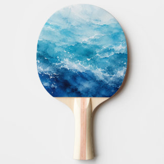Raquette De Ping Pong Océan bleu aquarelle abstrait