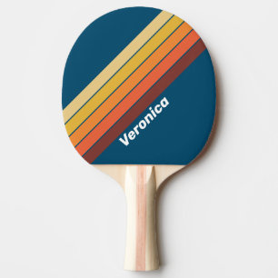 Raquette De Ping Pong Océan Vibe Vintage Rayé avec Nom