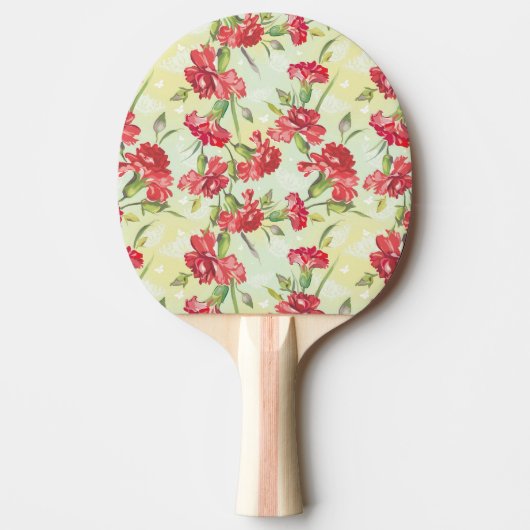 Raquette De Ping Pong Oeillets rouges sur le vert avec des papillons (Devant)