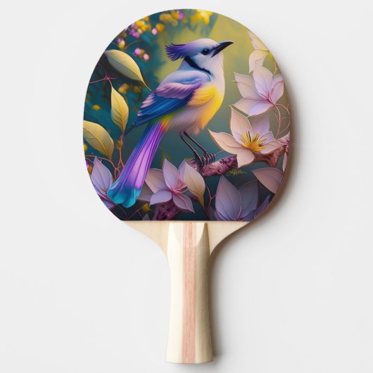 Raquette De Ping Pong Oiseau à poitrine jaune violet (Devant)