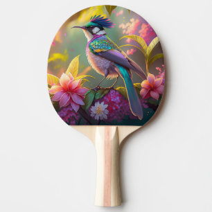 Raquette De Ping Pong Oiseau fantastique à ailes arc-en-ciel et crête bl