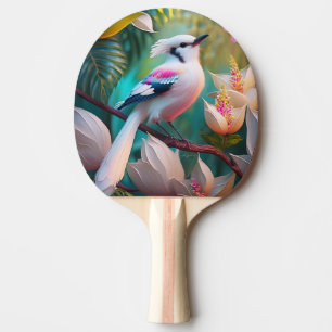 Raquette De Ping Pong Oiseau Fantastique à Crête Blanche et Poitrine Ros