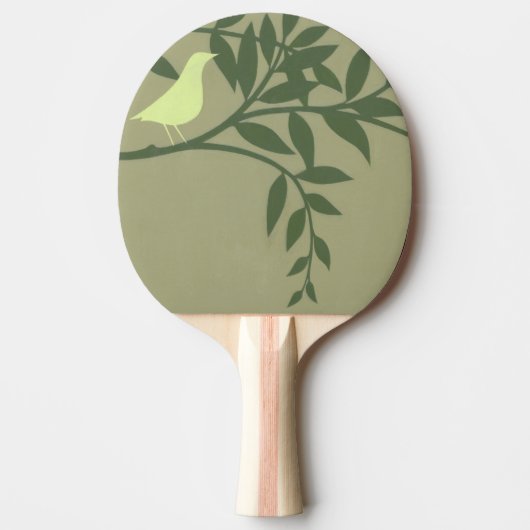 Raquette De Ping Pong Oiseau vert perché sur une branche verte (Devant)