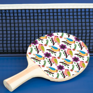 Raquette De Ping Pong Oiseaux colorés mignons Motif floral