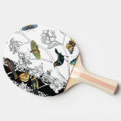 Raquette De Ping Pong Oiseaux et papillons sur un Arrière - plan noir et (Côté)