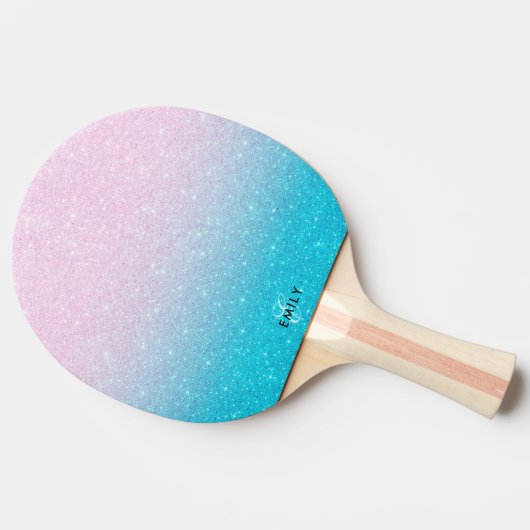 Raquette De Ping Pong Ombre Parties scintillant rose et turquoise (Côté)
