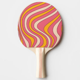 Raquette De Ping Pong Ondes de style rétro rose et orange
