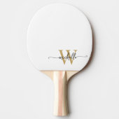 Raquette De Ping Pong Or Blanc Moderne Écriture Personnalisée Monogramme (Devant)