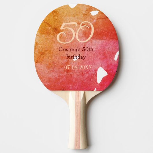 Raquette De Ping Pong Orange rouge 50 anniversaire ajouter nom date p (Devant)