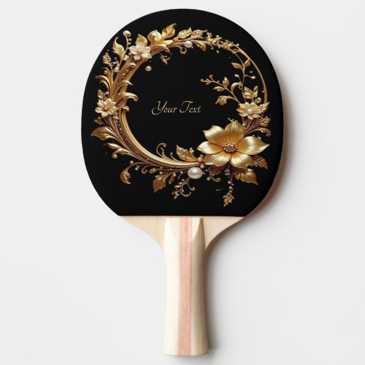 Raquette de ping pong ornée de fleurs dorées (Devant)