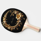 Raquette de ping pong ornée de fleurs dorées (Côté)