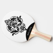 Raquette De Ping Pong Ornement floral noir et blanc monogramme (Côté)