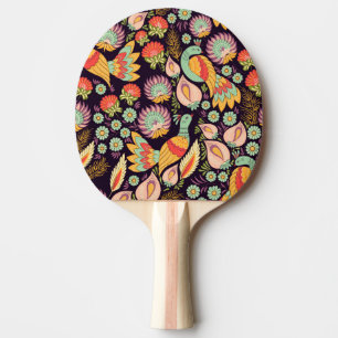 Raquette De Ping Pong Ornement vintage Folk Floral Birds