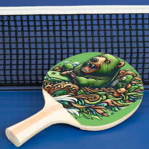 Raquette De Ping Pong Ours Animés à bord d'une voiture verte