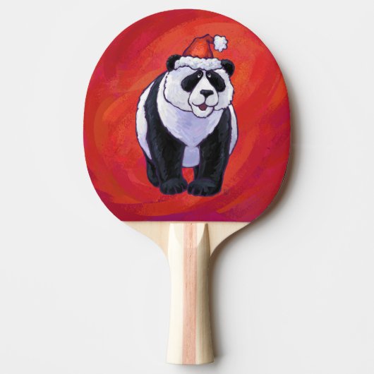 Raquette De Ping Pong Ours de panda à Santa Hat sur Rouge (Devant)